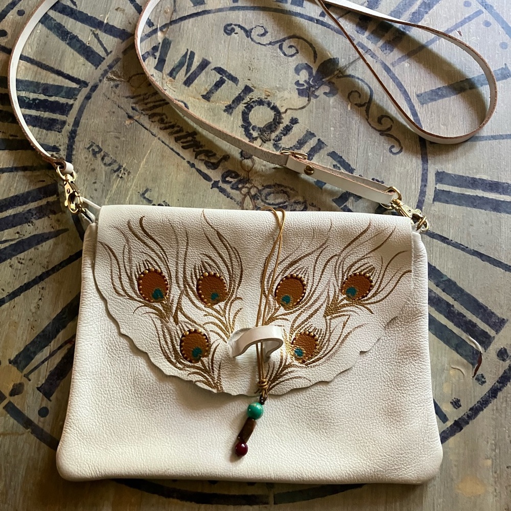 Elegant White Handpainted Leather Bag